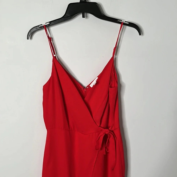 Leith Red Faux Wrap Side Tie Slit Leg Jumpsuit - Picture 3 of 6